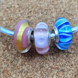 3/$25 🩷 PINK GOLD BLUE 925 STERLING SILVER GLASS MURANO CHARM BEAD FOR PANDORA